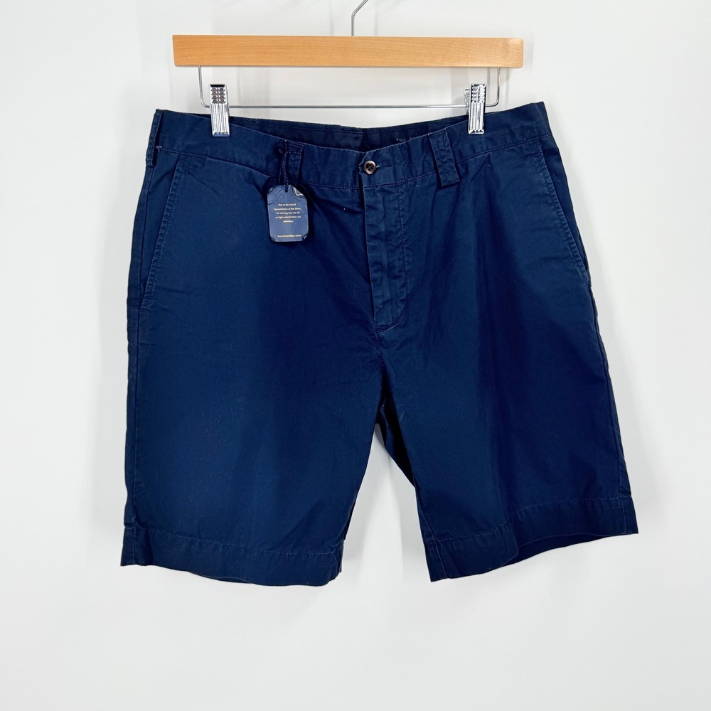 Polo Ralph Lauren Chino Shorts Mens 34 Navy Blue Pima Cotton Flat Front